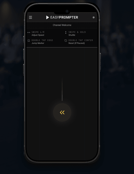 O controle por gestos do EasyPrompter exibido em um celular